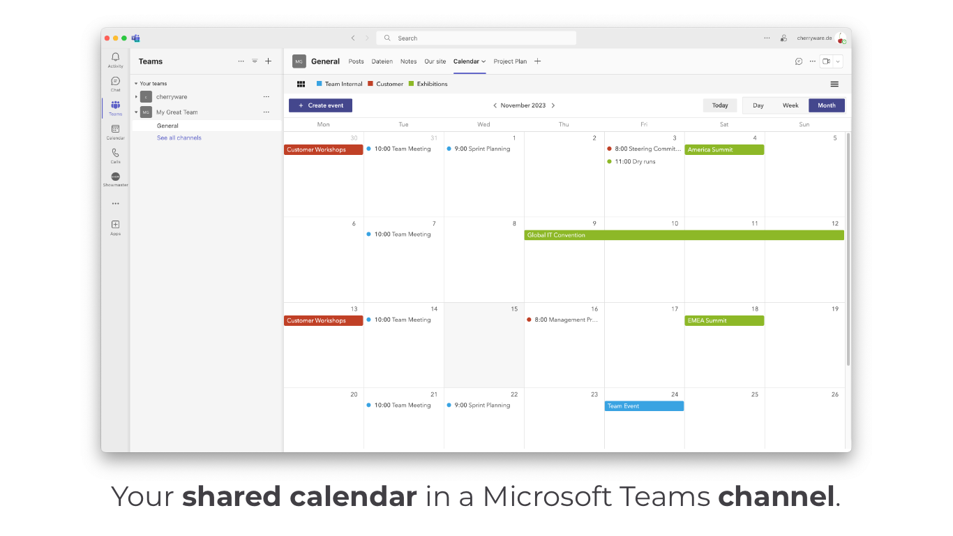 Shared Calendar screenshot in Microsoft Teams
